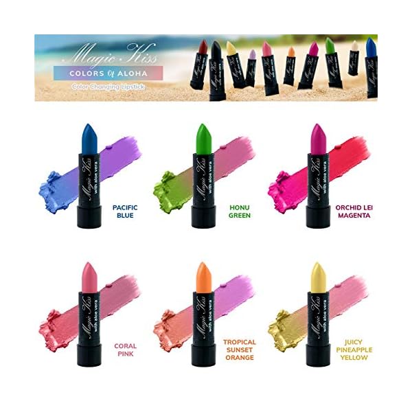 Magic Kiss Color Changing Matte 6 Piece Lipstick Set infused with Aloe Vera Made in USA (Colors of Aloha 1)