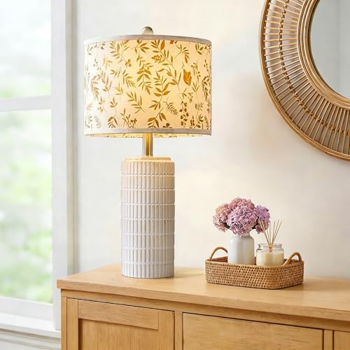 Image of PoKat 23'' Dried Flowers Table Lamp for Bedroom Nightstands, Birthday Gifts for Women Mom, House Warming Gifts New Home Decor, Ceramic Lamp for Living Room Nursery, Modern Bedroom Lamp for Dresser