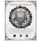 Bivei Dreifach Schutz Armband, Kraftstein Heilstein Armband 8MM mit Obsidian & Hämatit & Tigerauge - Dehnbares Elastischer Perlenarmband für Damen & Herren als Geschen