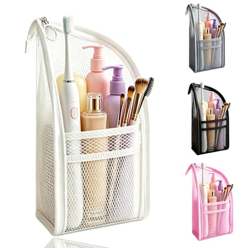 Pjsrsdaee Standing Toiletry Bag Lightweight Portable Travel Toiletry Bag EVA Foldable Thickened Clear Hanging Makeup Bag Breathable Cosmetic Organizer for Travel & Bathroom (white)