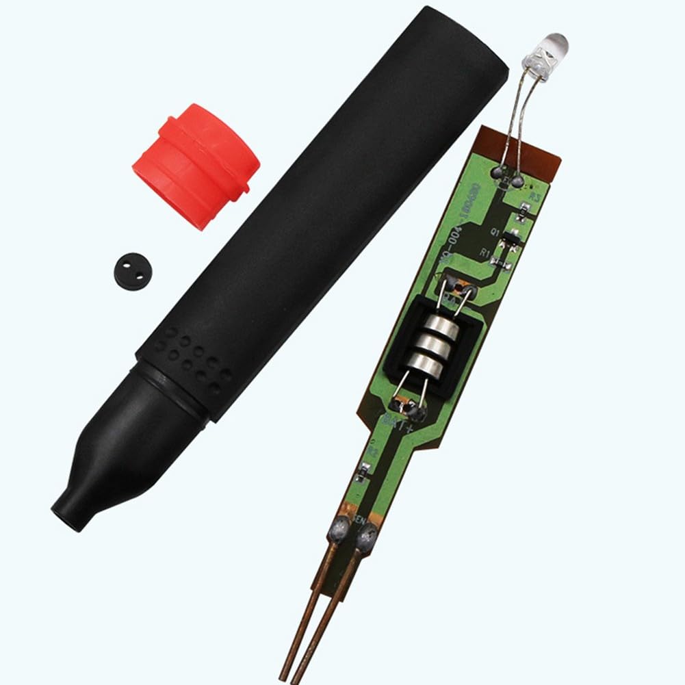 Leitfähiger Erdungsprüfer Stift zur Prüfung der elektrischen Durchgängigkeit von geerdeten Produkten - 124 x 18 mm, Kunststoffgehäuse, inklusive 3 LR41-Batterien, Schwarz & Rot