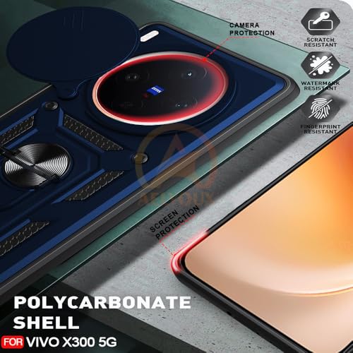 Image of Armor Bumper Back Cover Case for Vivo X300 5G Rotating Camera Cover, Ring Holder & Kickstand | Heavy Duty & 360 Degree Protection Vivo X300 5G Back Cover (Blue)