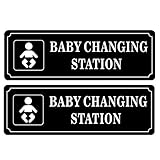 Outdoor/Indoor (2 Pack) 9' X 3' - Baby Changing Station - Black & & White Notice Sign Label Sticker Decal - for Business Store, Shop, Cafe, Office, Restaurant, Car Vehicle - Back Self Adhesive Vinyl