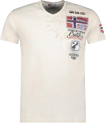 Geographical Norway JOTHAM Mens T-Shirt Beige Short Sleeve Jersey