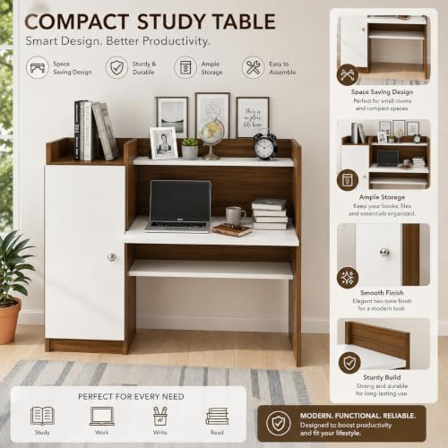 Image of FURNEASER Florian Engineered Wood Study Table for Home & Office, Computer & Laptop WFH Workstation, Gaming Table with Storage, Large Writing Desk for Students & Professionals