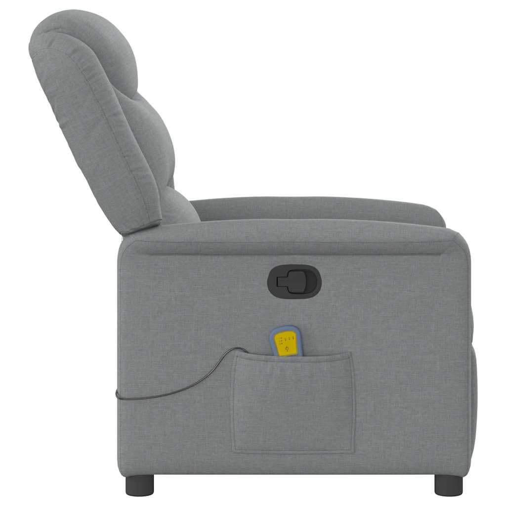 Massagesessel Hellgrau Stoff mit 6-Punkt Vibrationsmassage verstellbar bis 135 Grad mit Seitentasche und Metall-Holz-Gestell für Wohnzimmer Büro Lounge bequemer Relaxstuhl