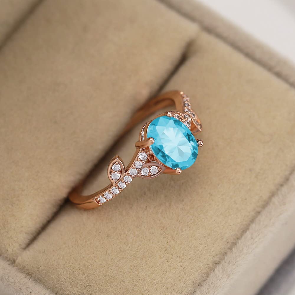 SUKKCCNO S925 Plated Rose Gold Women's Ring Natural Blue Crystal Zircon Ring Simple Trend Flower Wedding Engagement Jewelry