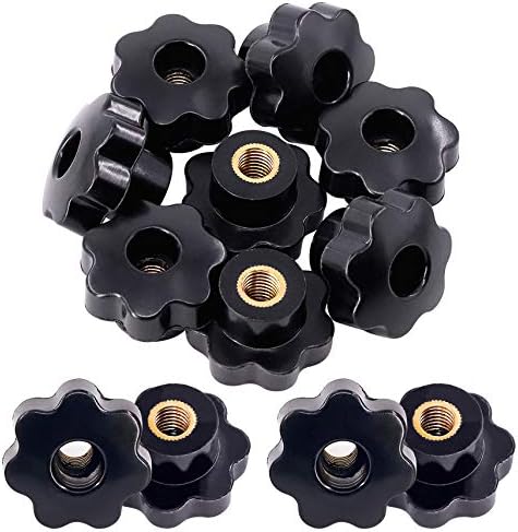 15Pcs M10 Star Knob Clamping Handle Nut Through Hole Set Brass Female Threaded Handle Screw On Knob Grip Black Plastic