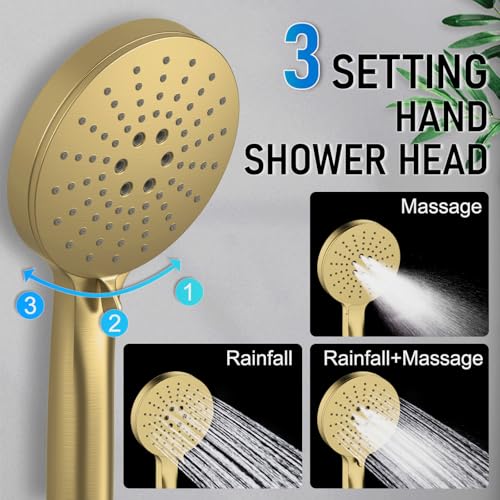 Image of Iriber Thermostatic Shower System Wall Mount with 10 Inch Roud Rainfall Shower Head and Handheld,Shower Faucet Mixer Trim Kit (Valve Included),Brushed Gold