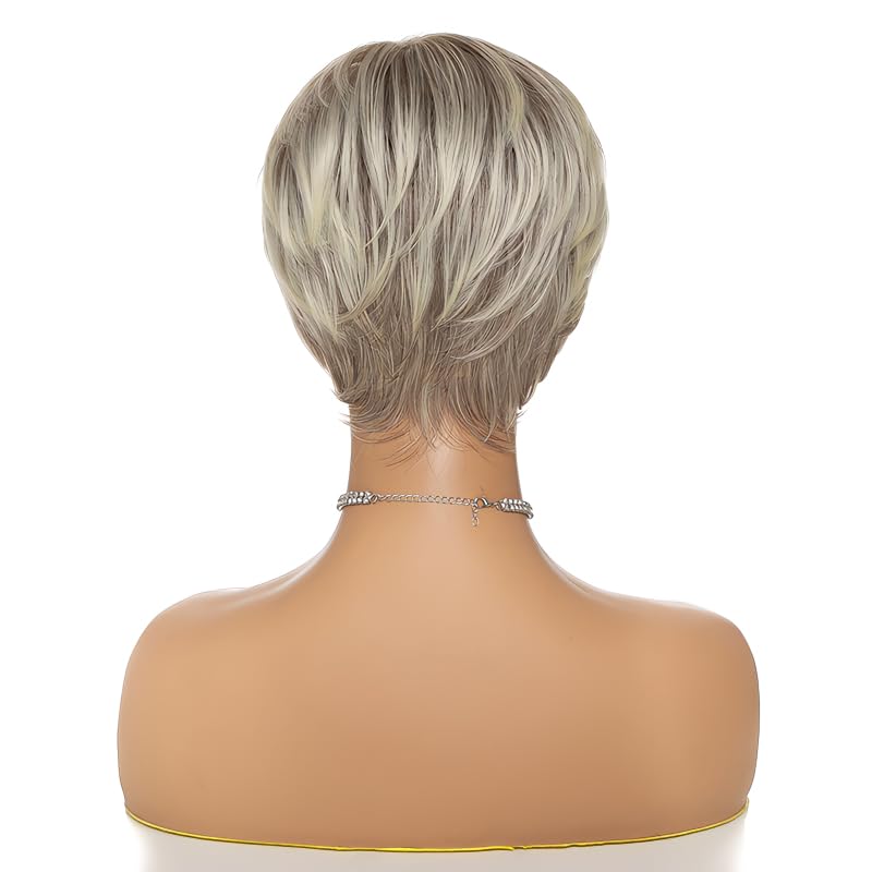 Perruque de cheveux courts blonds gris résistante à la chaleur - 4