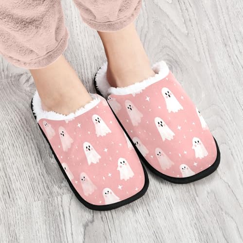 Ghosts Halloween Pink Stars Slippers For Women Men Soft Memory Foam Non-Slip Halloween Winter Indoor House Shoes Travel Slipper4