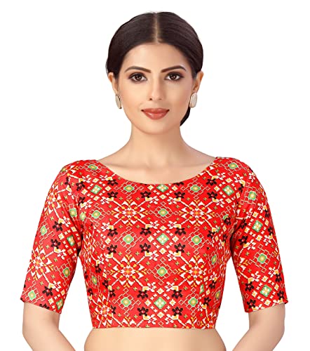 Image of Studio Shringaar Women Crepe Readymade Ikkat Printed Elbow Length Sleeve Saree Blouse