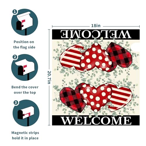 Image of Happy Valentine's Day Love Mailbox Covers Magnetic Love Heart Welcome Mailbox Cover Standard Size 18 X 21 Inch Valentines Day Holiday Wrap Post Letter Box Decorative for Outdoor Home Garden Yard