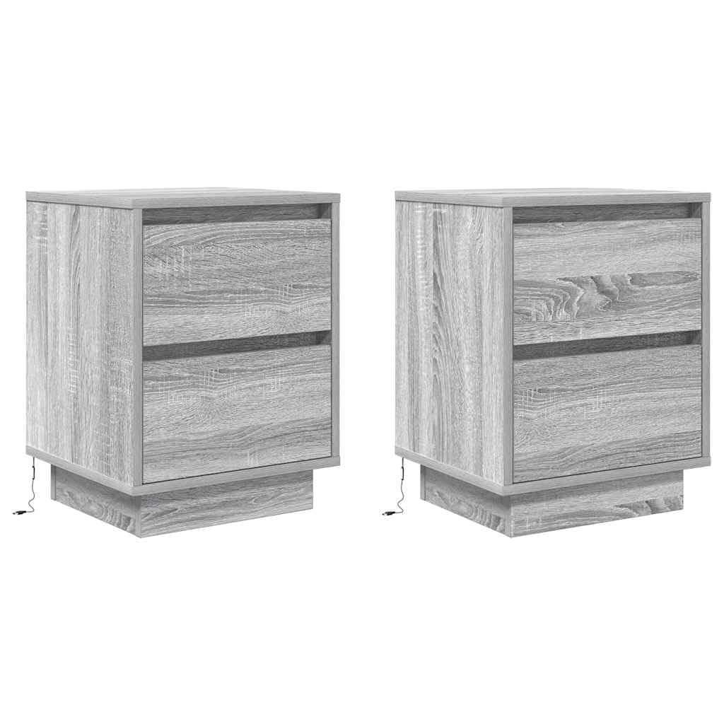 vidaXL Bedside Cabinets with LED Lights 2 pcs Grey Sonoma 38x34x50 cm, bedside table, nightstand, bed table, bed side table, bed cabinet