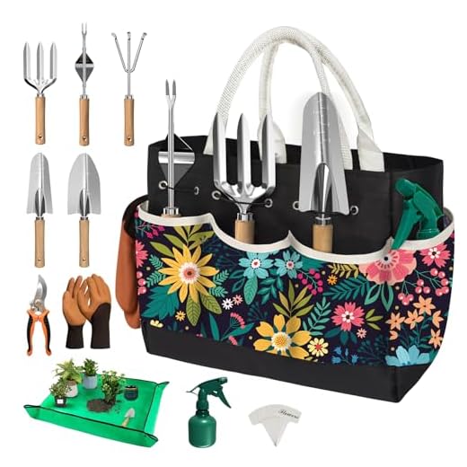 22Pcs Gardening Tools Set for Women Heavy Duty Garden Hand Tool Kit Gardener Gifts for Beginner Gardening Accessories with Tote Bag/Shovel/Repotting Mat/Plant Labels/Gloves-Black