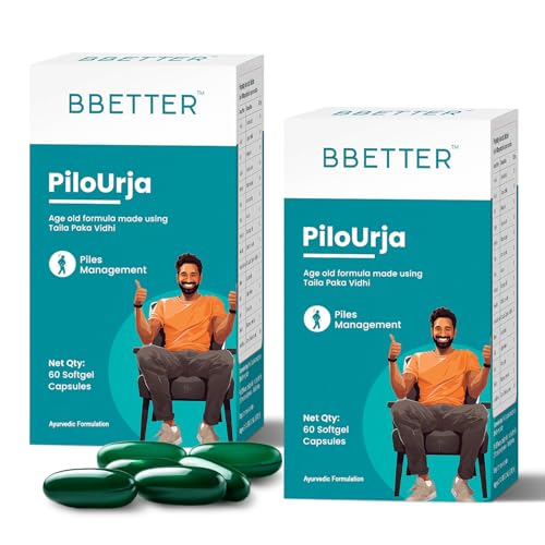 Image of BBETTER PiloUrja -Lab Tested Ayurvedic Medicine for Relief from Piles Pain, Burning & Itching | Made by Taila Paka Vidhi Method | 120 Softgels