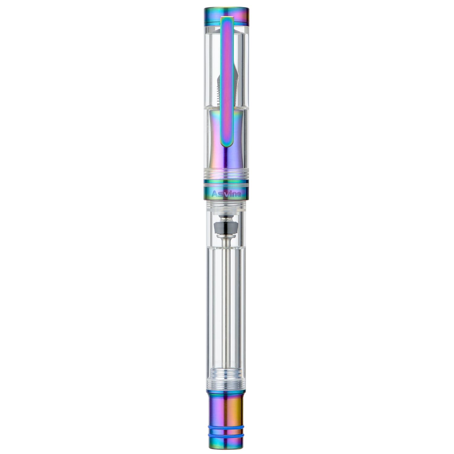 Asvine V200 Titanium Fountain Pen, Vacuum Filling, Rainbow Horn, Medium Nib, Transparent Acrylic, Smooth Writing, Pen Case Set — image 1
