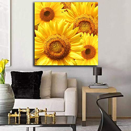 Peinture sur toile tournesol style coréen 70x70cm décoration murale pour salon