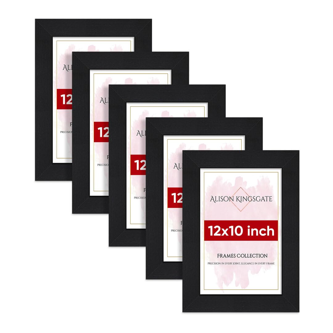 Alison Kingsgate Modern 12X10 BLACK Photo Frame Pack of 5-Engineered Wood Picture Frames with Shatterproof Perspex - Ideal for Artwork-Wall Mount or Tabletop - Multiple Sizes & Colours Available — image 1