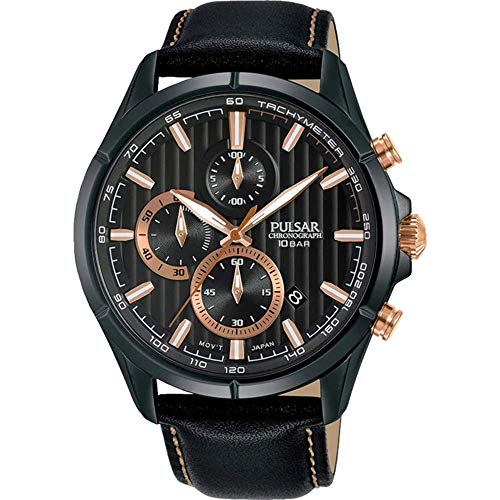 Pulsar Quartz analogique Montre avec Bracelet en Cuir véritable PM3165X1