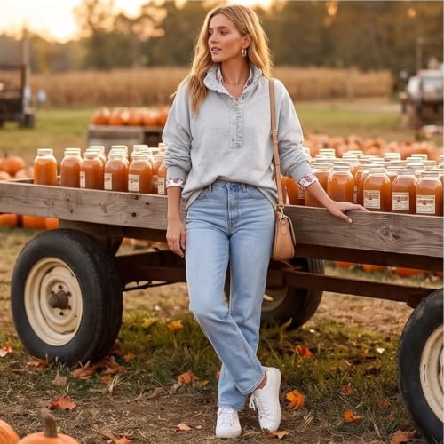 Oversized Sweatshirt for Women Henley Button Up Sweatshirt Sweat Shirt - image 5