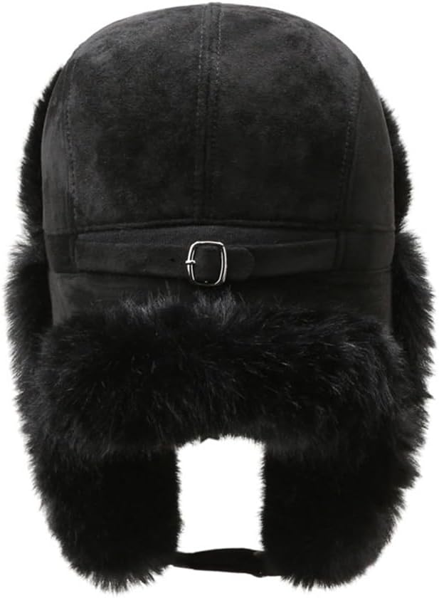 AAutumn and Winter Men's Thickened Cold Protection Ear Leather Fleece Lei Feng Hat Women's Warm