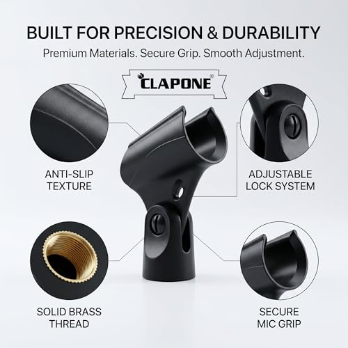 Image of CLAPONE Microphone Mic Holder, Adjustable Angle Clip for Stand Rubber Flexible Microphone Clip Black Wireless Clamp for Mics Stand Handheld (Black, New Mic Holder (1PCS))