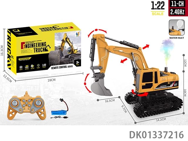 Image of RC JCB Toy Excavator for Kids - 1:22 11-Channel Metal Remote Control Construction Vehicle with Lights, Sounds & 360 Rotation Yellow Digger Truck (Ages 6-12)