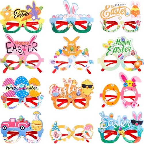 BaronHong Easter Party Glasses Frame Easter Bunny Ears Chick Eggs Glasses Decoration Supplies Easter Photo Booth (12-pack,M)