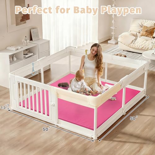 Image of Waterproof Baby Play Mat for Floor Memory Foam 50 * 50 Cushion Playpen Playmat Tummy Time Crawling Mat Nursery Rug Thick Pad Create Soft & Safe Area for Infants,Toddler,Kids,Hot Pink