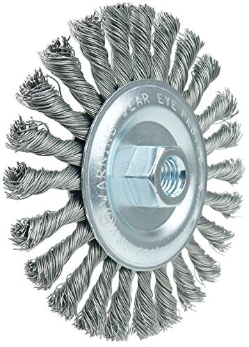 Image of Weiler 36224 Wolverine 6 inch Knot Wire Wheel, Standard Twist, 0.025 inch Steel Fill, 5 /8 inch-11 UNC Nut, Made in The USA (Pack of 10)