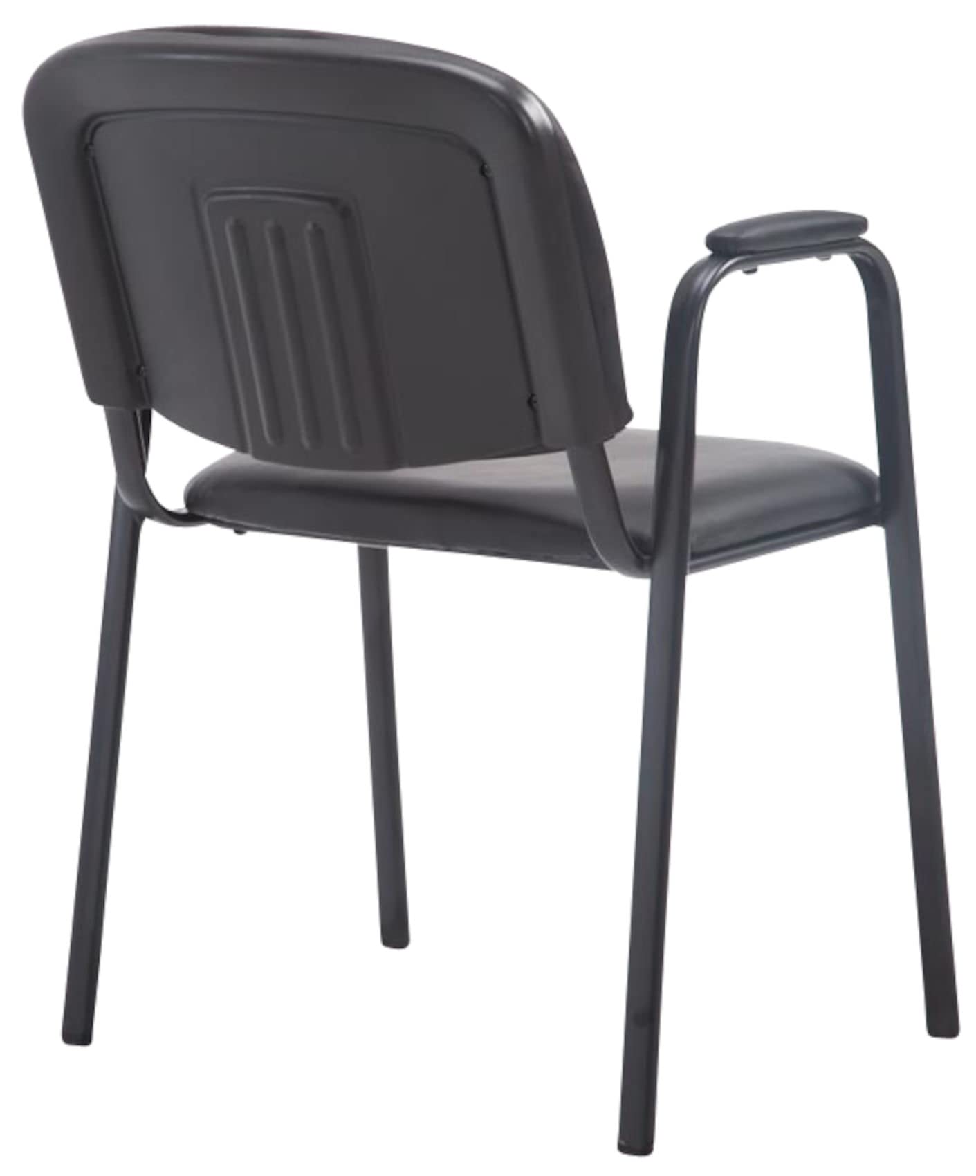 CLP Set 4 Sillas Apilables Ken Pro con Reposabrazos Acolchados, Sillas Conferencia Piel Sintética, Estructura Metal Negro Resistente 150 kg, Color:Negro