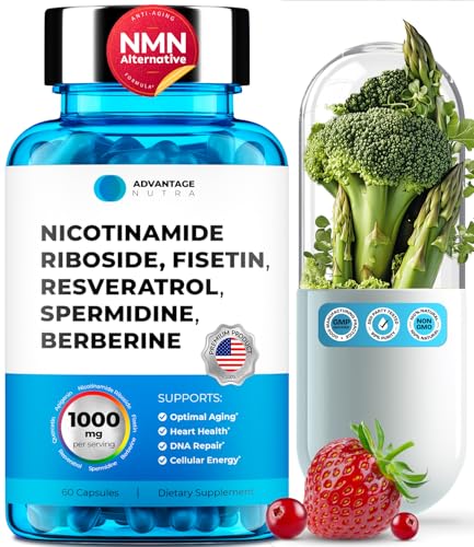 AdvantageNutra Liposomal Nicotinamide Riboside NR Supplement Resveratrol NAD : Nicotinamide 500mg w/Fisetin, Resveratrol Powder Spermidine Berberine NAD Resveratrol Supplement 500 mg - 60 caps 1 Pack