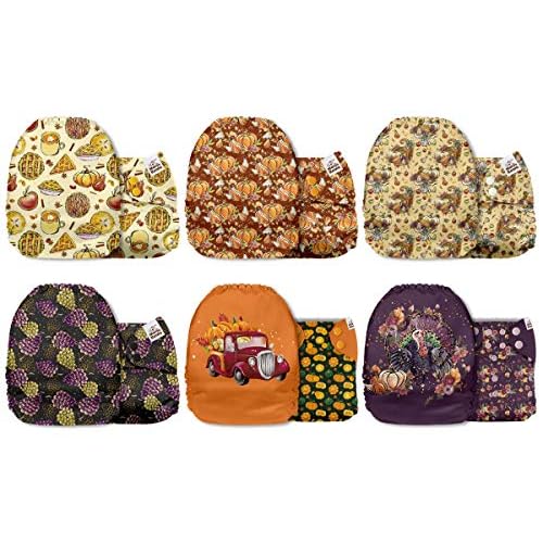Mama Koala 3.0 Cloth Diapers for Babies with AWJ Lining, 6 Pack with 12 5-Layer Bboo(No Microfiber) Cloth Diaper Inserts - Reusable and Washable Pocket Diapers(12-My Warm Heart)