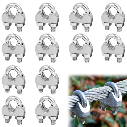 12 Piezas M2 Abrazaderas de Cables, Abrazadera de Alambre de Acero Inoxidable, M2 Clip de Cuerda de Alambre Inoxidable, 2mm Perno en U para Tensar el Cable, Wire Rope Clips para Cuerda Ropa