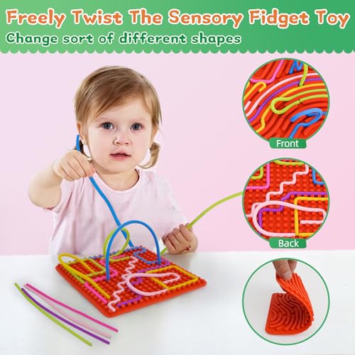 Sensorik Spielzeug Activity Board 5.7×5.7 Inch, Silikon Sensory Toys Fidget Spiel Zur Autismus, Stress, ADHD, Anxiety Spiele Play Toy Für Kinder ab 3 Jahr & Erwachsene, zum 11 Schnüren(Rot)