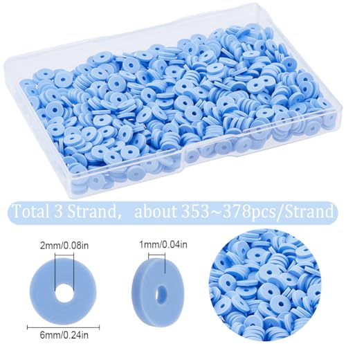 SUNNYCLUE 1 Box 1000PCS+ 6mm Light Blue Clay Heishi Beads Bulk Polymer Round Beads Small Refill Flat Disc Vinyl Spacer Loose Bead for Jewellery Making DIY Bracelets Necklace Chocker Craft Supplies - Image 2