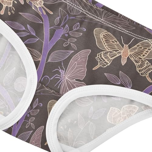 Toddler Underwear Custom 2t Cotton Panties Little Girl Fancy Underpants Briefs Vintage Butterfly Plants Purple4