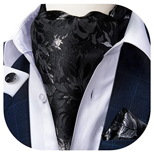 Image of DiBanGu 3PCS Ascot Ties for Men Wedding Jacquard Woven Silk Ascot Cravat for Men Cravat Tie and Pocket Square Set