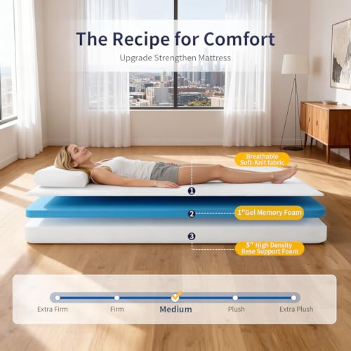Image of FDW | 6 Inch Twin Mattress | Medium Firm | Gel Memory Foam Mattress | White | Bed in a Box, CertiPUR-US Certified | Pressure Relief, Cooling Ventilated Foam | Washable Removable Cover
