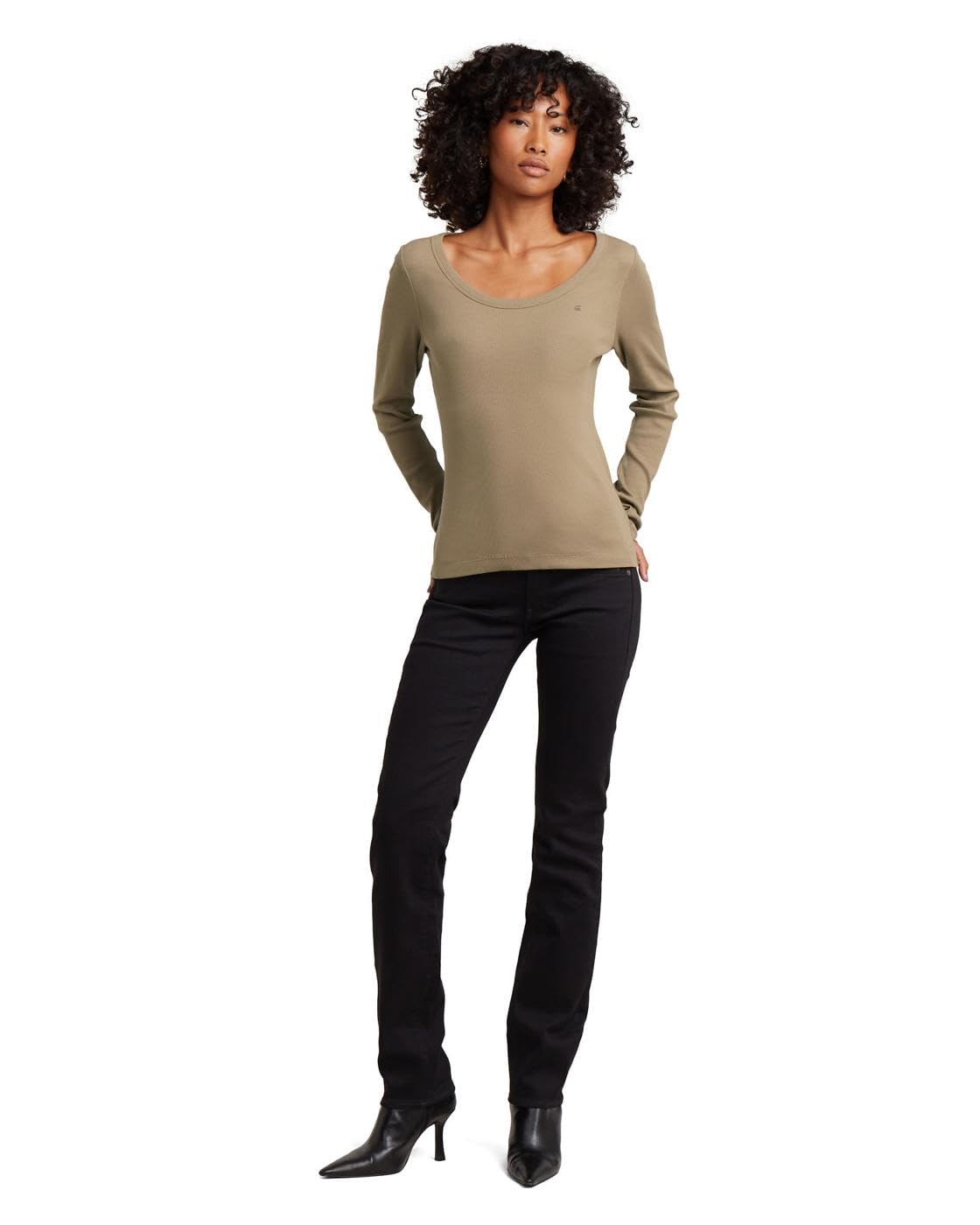 G-Star Damen Slim Rib Open Neck T-Shirt T-Shirt (1er Pack)