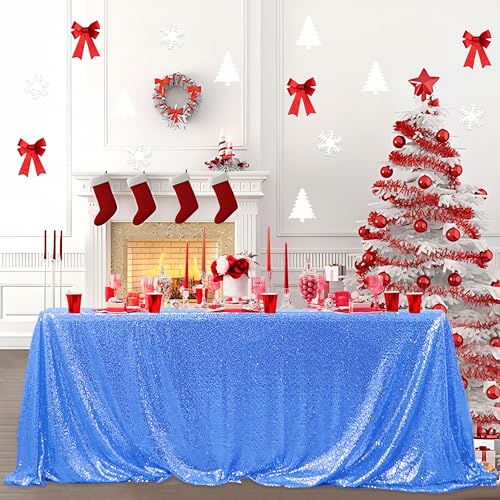 FYLEDAEE Light Blue Sequin Table Cloths for Parties,90X132 inch Rectangle
