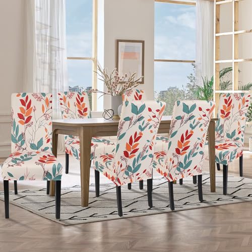 Image of SearchI Printed Dining Room Chair Covers Set of 4, Stretch Kitchen Chair Covers Washable Parsons Chair Slipcover Removable Dining Chair Protectors for Hotel,Ceremony(Floral Pattern1)