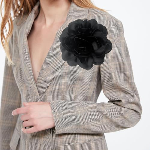 Image of Dainty Fabric Rose & Camellia Flower Oversized Brooch Pins & Hair Clip - Large Lapel Pin, 4.3in /7.5in