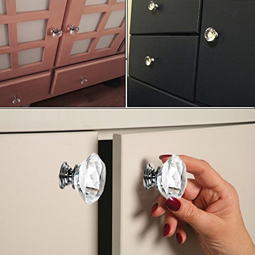Sumnacon® 10 Pcs 40Mm Clear Crystal Door Knobs - Diamond Wardrobe Doorknob/ Crystal Drawer Knobs / Cabinet Handle Pulls / Cupboard Handle Knobs / Door Pull Handle With Screws With 3 Kinds Screws #TOP4