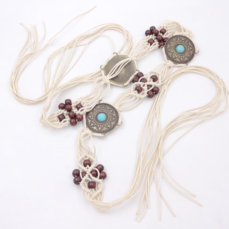 Bohemian Woven Waist Rope Vintage Tassel Belts Self Tie Macrame Beaded Belt Thin Waistband3