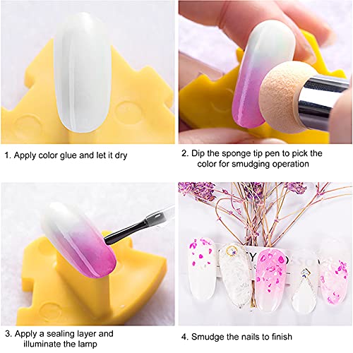 FOGAWA Nail Art Rendering Werkzeuge Ombre Sponge Stick mit 4 Ersatzköpfe + 8 Stück Nagel Pinsel Set Nageldesign Pinsel… – Bild 5
