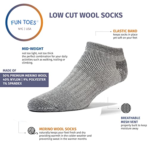 FUN TOES Low Cut Ankle Merino Wool Mens Hiking Running Socks Compression Arch Support Cushioned 6 Pairs2