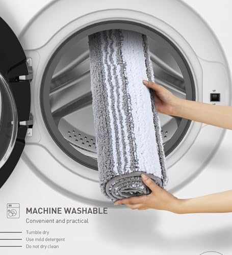 Image of Obsessions Soft & Plush Bath Mat | Quick Dry, Stain & Skid Resistant | Luxuriously Soft, Long Lasting Color | TPR Latex Backing, Size 50x80 cm, Silver & Cream