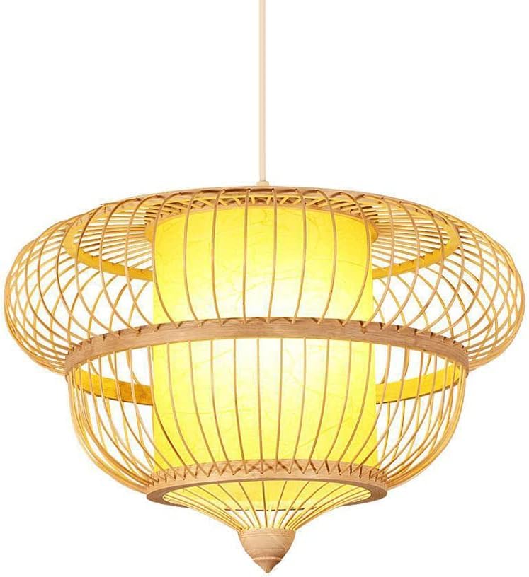 Suspension en osier tressé main pour salon bohème lustre ajouré naturel 40 cm